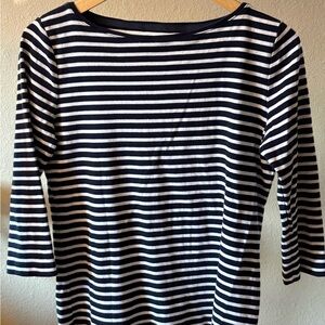 Talbots “The Talbots Tee” Skinny Stripe Bateau Neck  | Black & White | L Petite